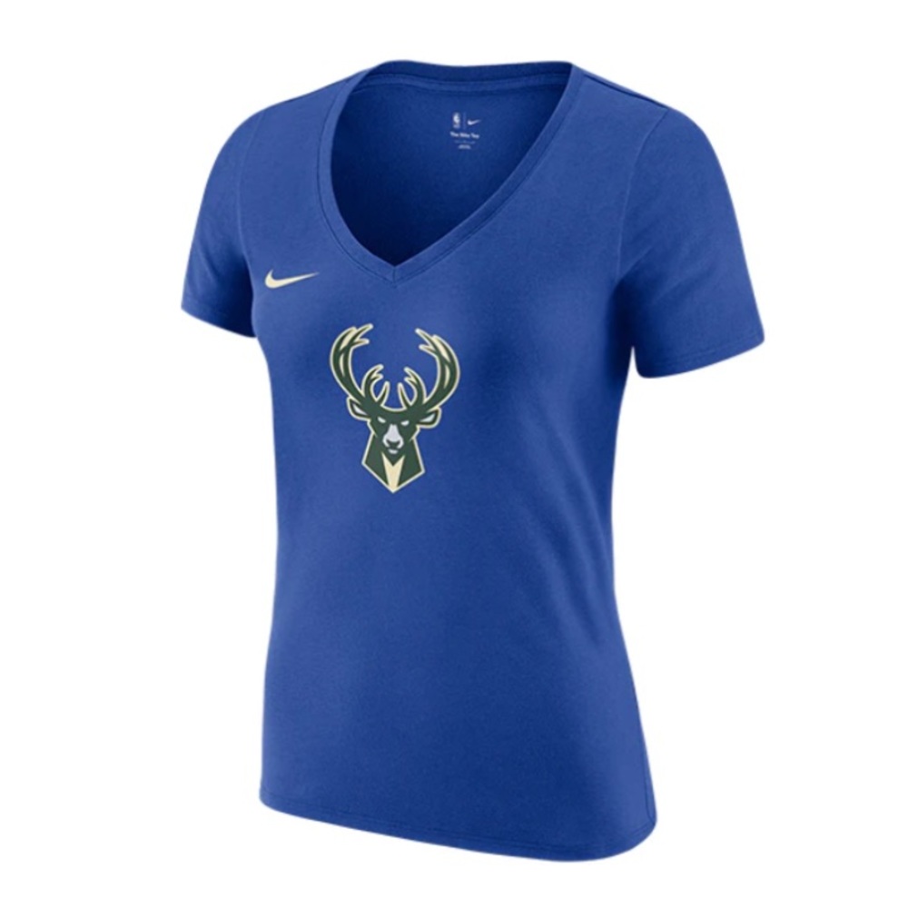 Women's Nike CIty Edition V-Neck Royal Milwaukee Bucks T-Shirt - SMALL **NEW**